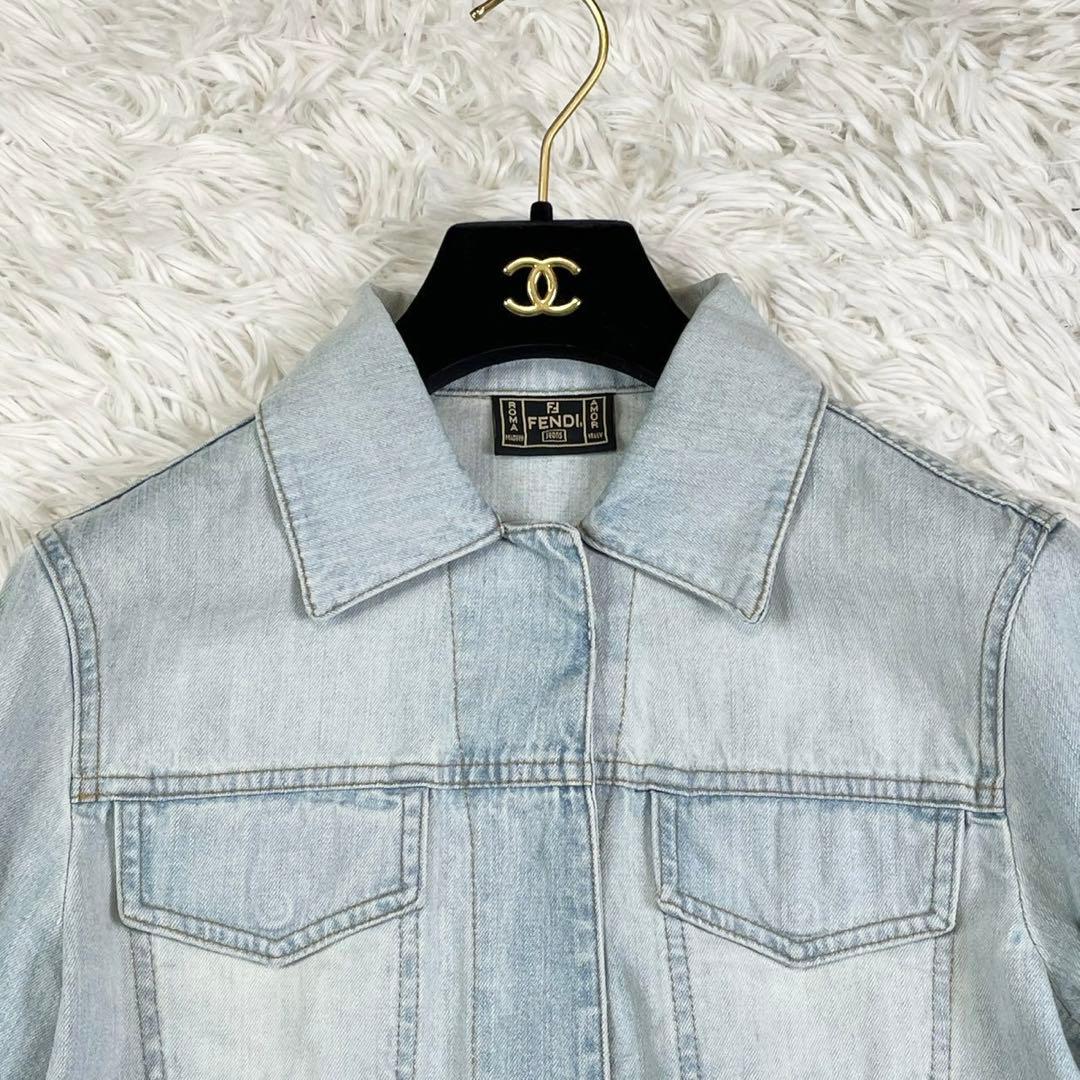 美品　フェンディ　デニムジャケット　金ボタン　レディース　インディゴブルー　40