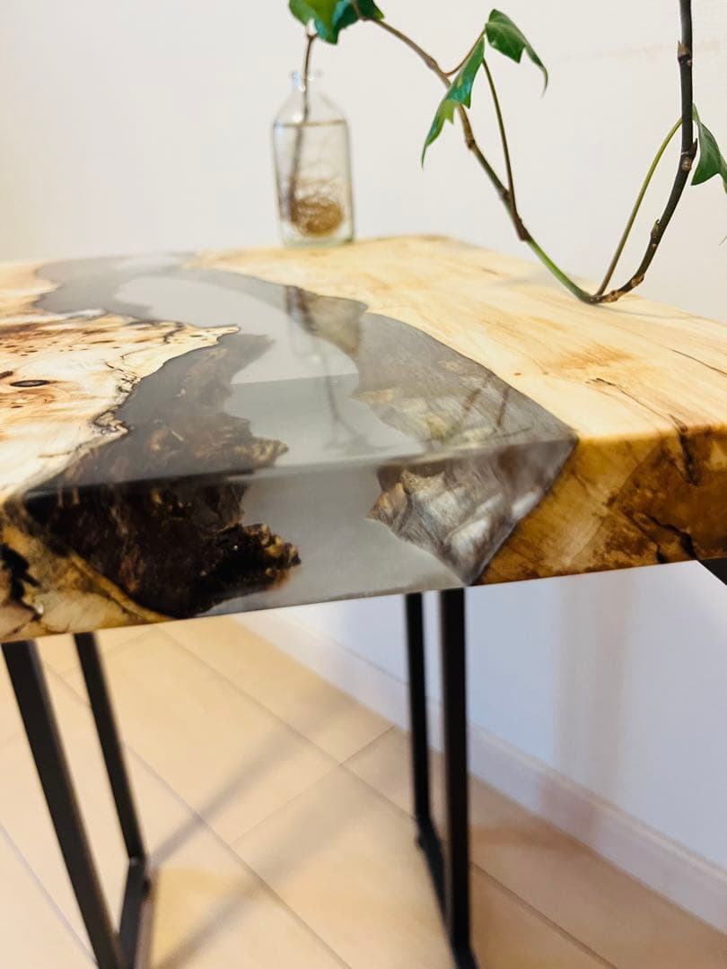 ポプラ　ソファテーブル　レジンテーブル　サイドテーブル　リバーテーブル