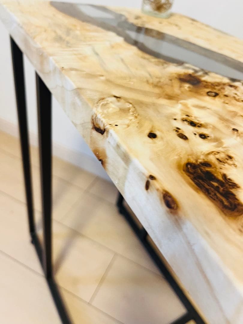 ポプラ　ソファテーブル　レジンテーブル　サイドテーブル　リバーテーブル