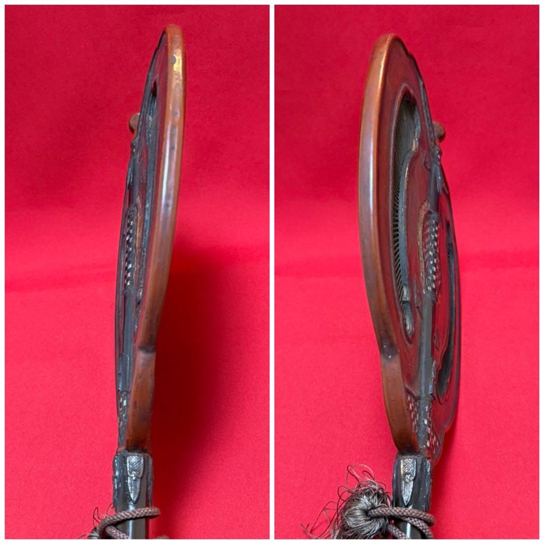 中国美術 螺鈿細工 竹組 朱黒漆螺鈿漆蒔絵軍配 大漆嵌螺鈿軍配団扇 古武具 唐物