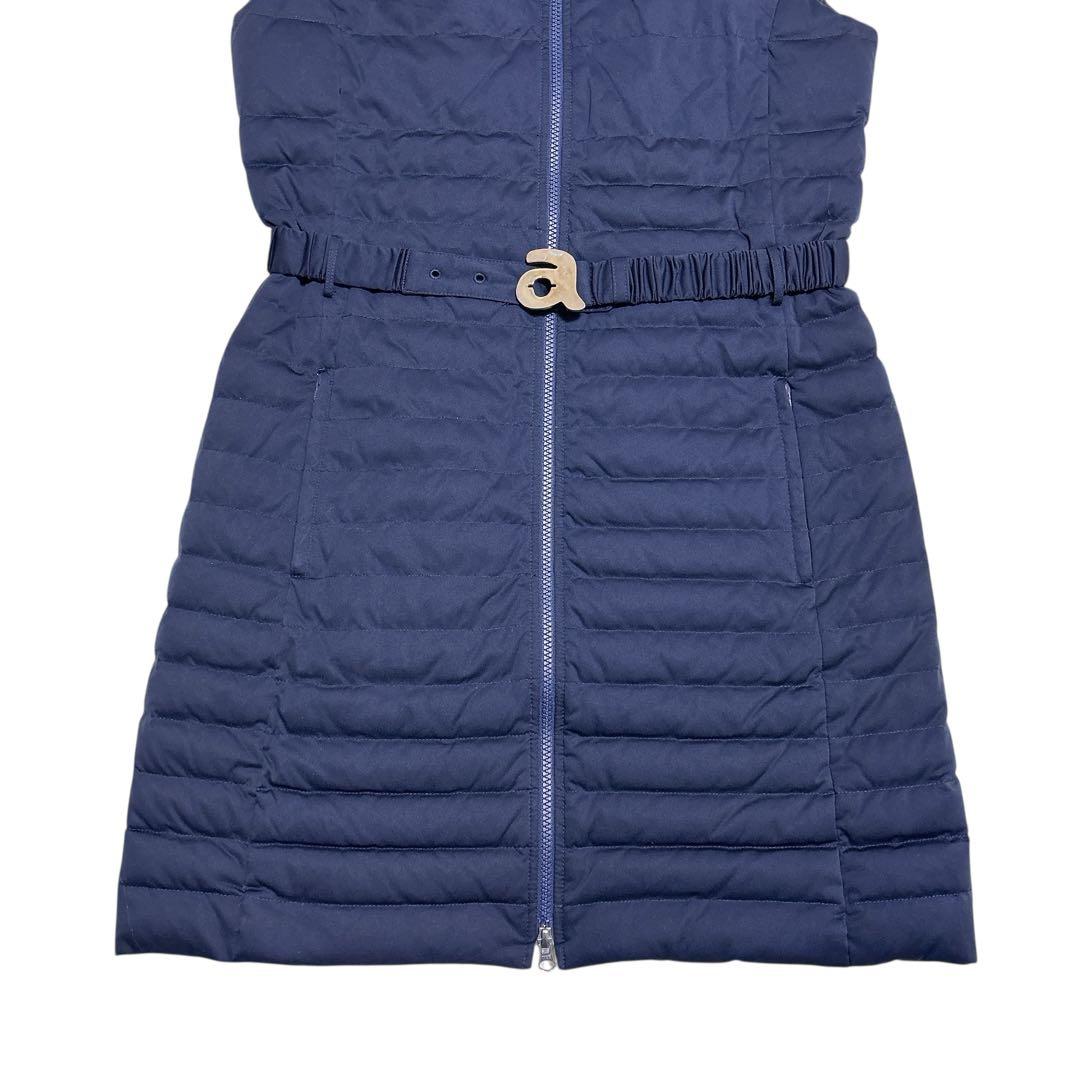 美品✨アルチビオ 中綿ダウン ワンピース ファー付き ウエストベルト 紺　38