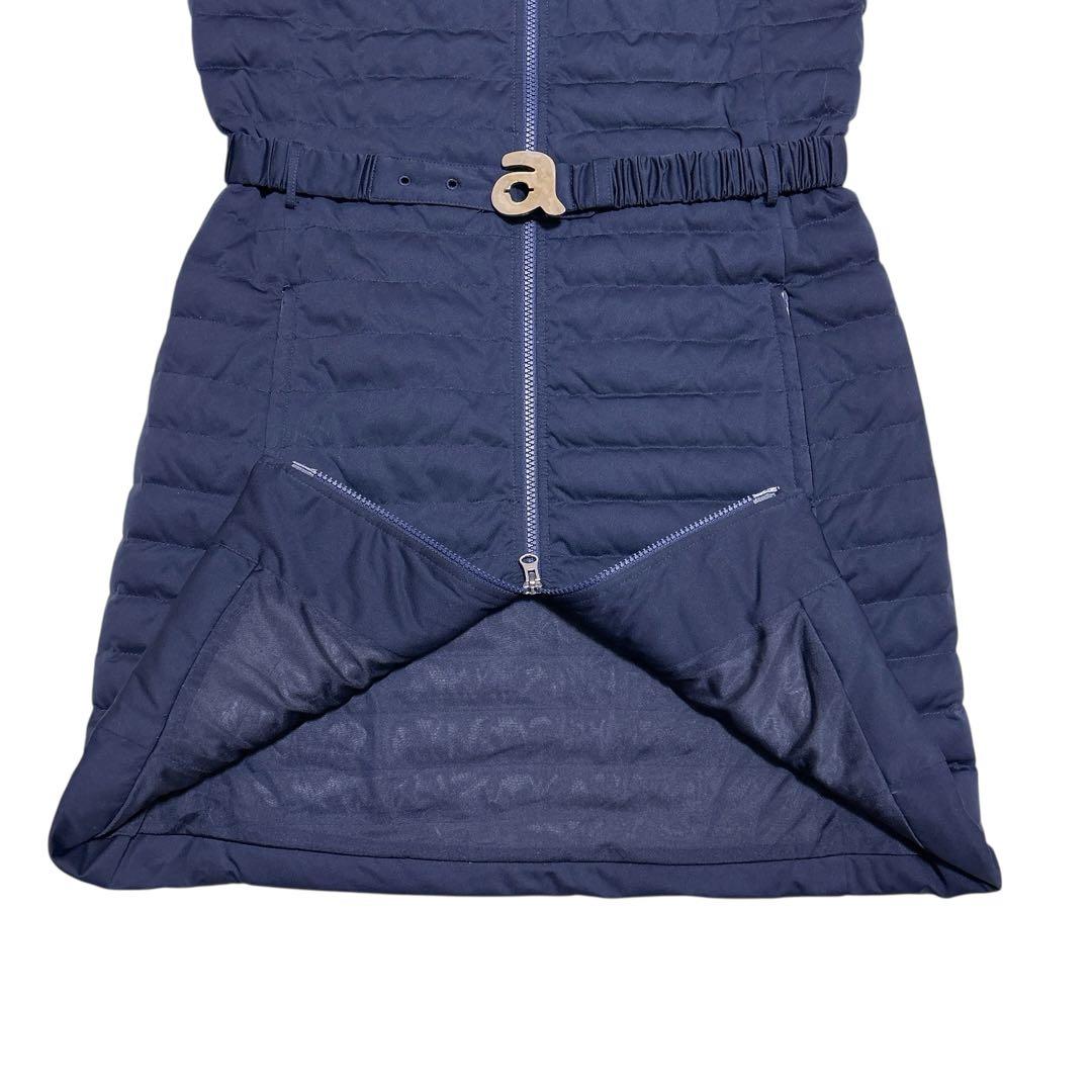 美品✨アルチビオ 中綿ダウン ワンピース ファー付き ウエストベルト 紺　38
