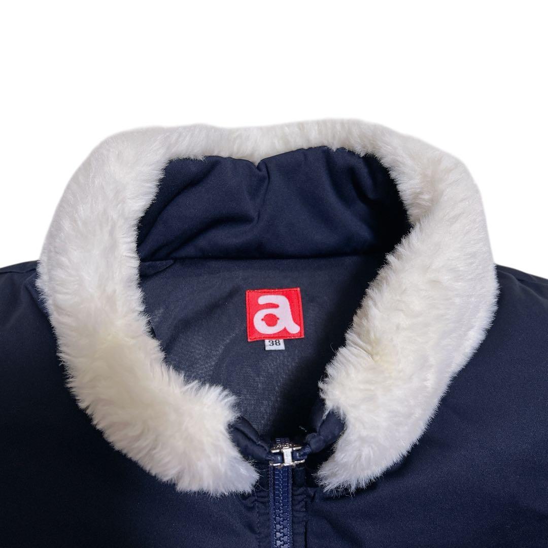 美品✨アルチビオ 中綿ダウン ワンピース ファー付き ウエストベルト 紺　38