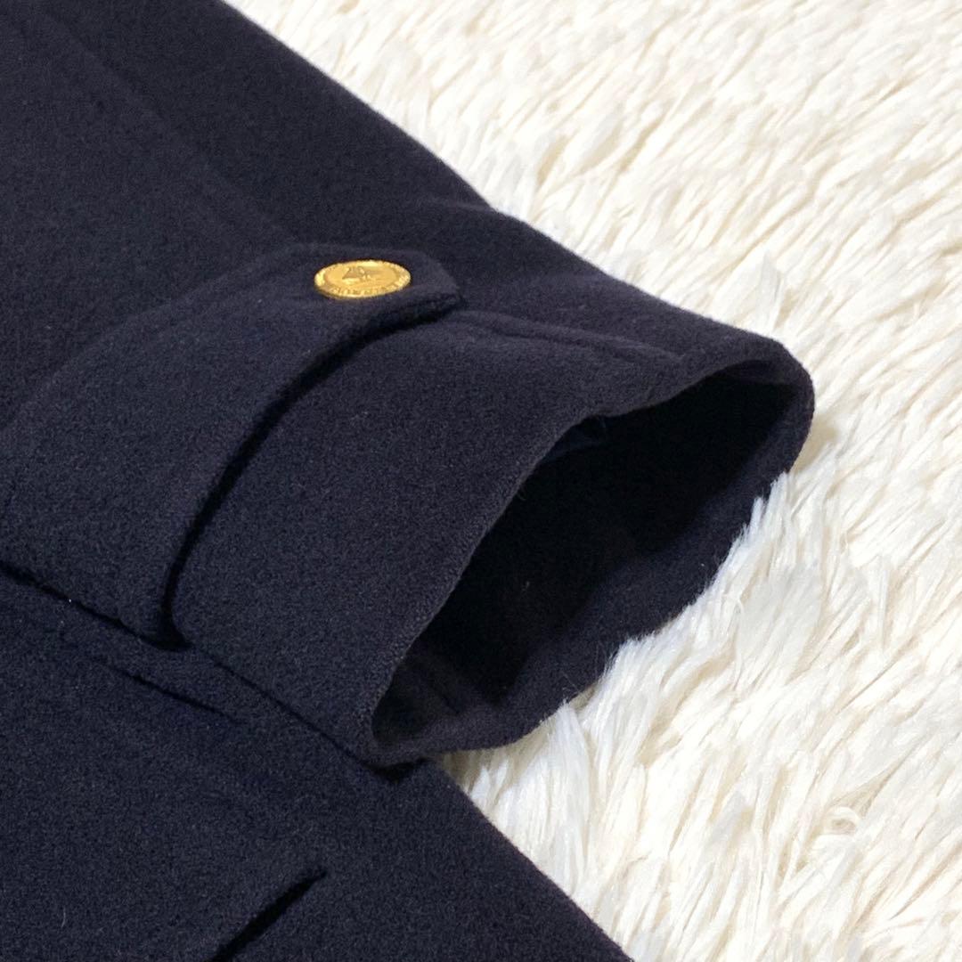 美品　バーバリーズ　金ボタン　カシミヤ混　ダブルチェスターコート　ネイビー