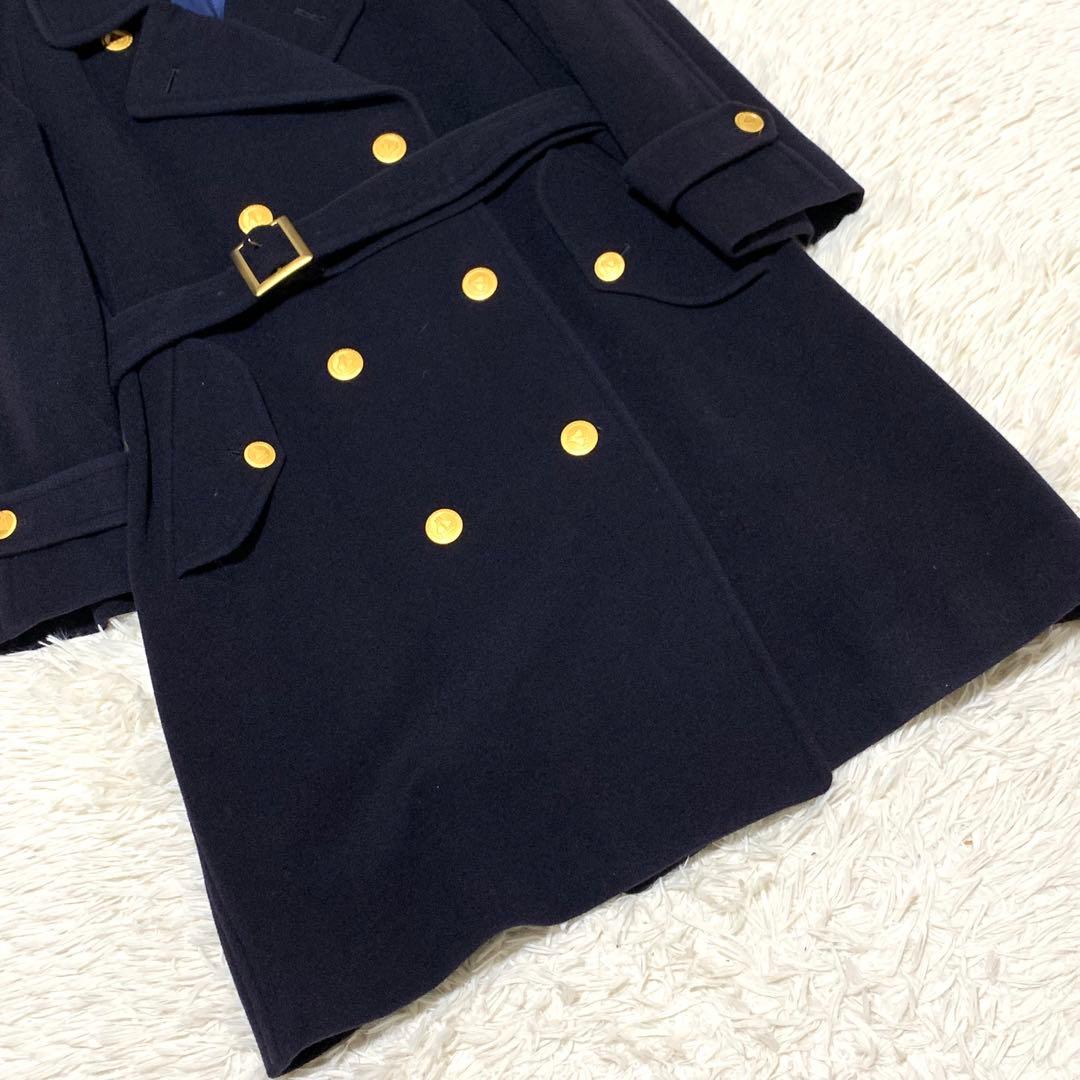 美品　バーバリーズ　金ボタン　カシミヤ混　ダブルチェスターコート　ネイビー