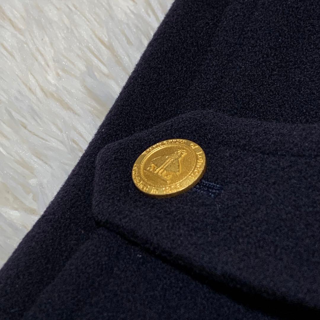 美品　バーバリーズ　金ボタン　カシミヤ混　ダブルチェスターコート　ネイビー