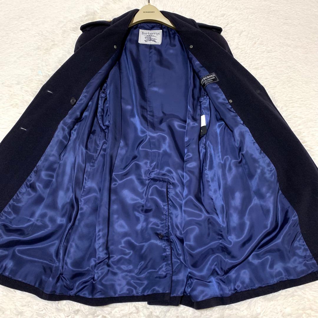 美品　バーバリーズ　金ボタン　カシミヤ混　ダブルチェスターコート　ネイビー