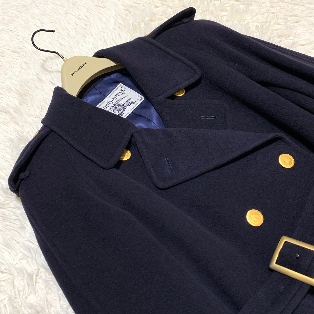 美品　バーバリーズ　金ボタン　カシミヤ混　ダブルチェスターコート　ネイビー