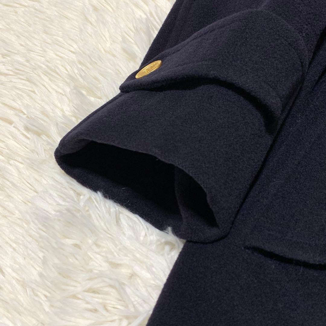 美品　バーバリーズ　金ボタン　カシミヤ混　ダブルチェスターコート　ネイビー