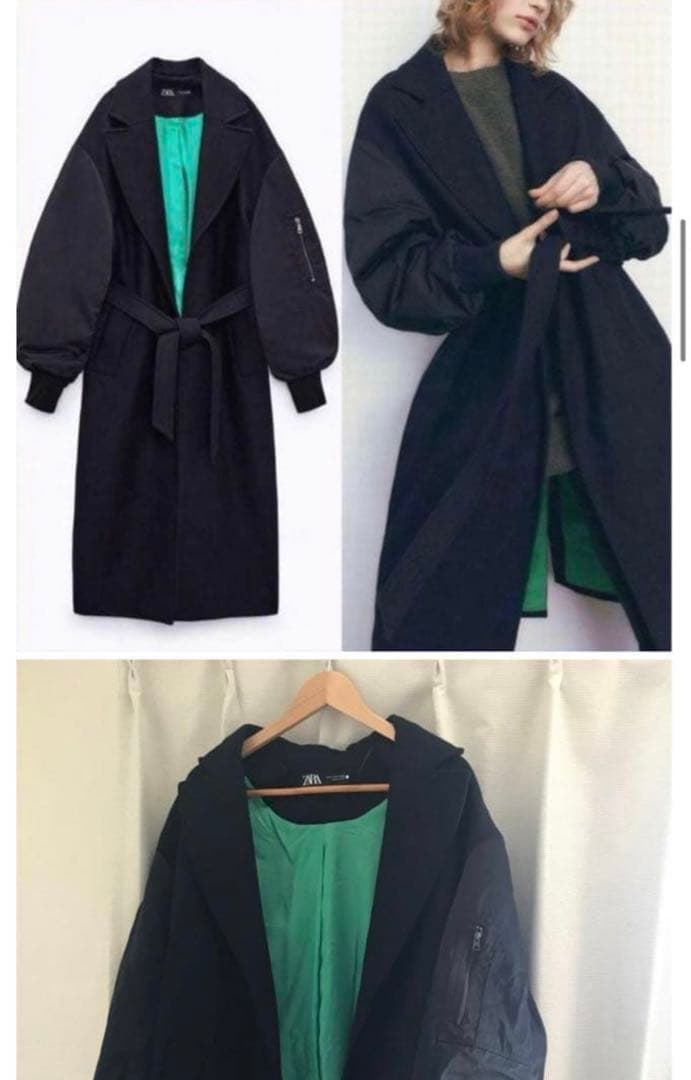 ZARA マッチングボンバーコート ネイビー×グリーン mサイズ