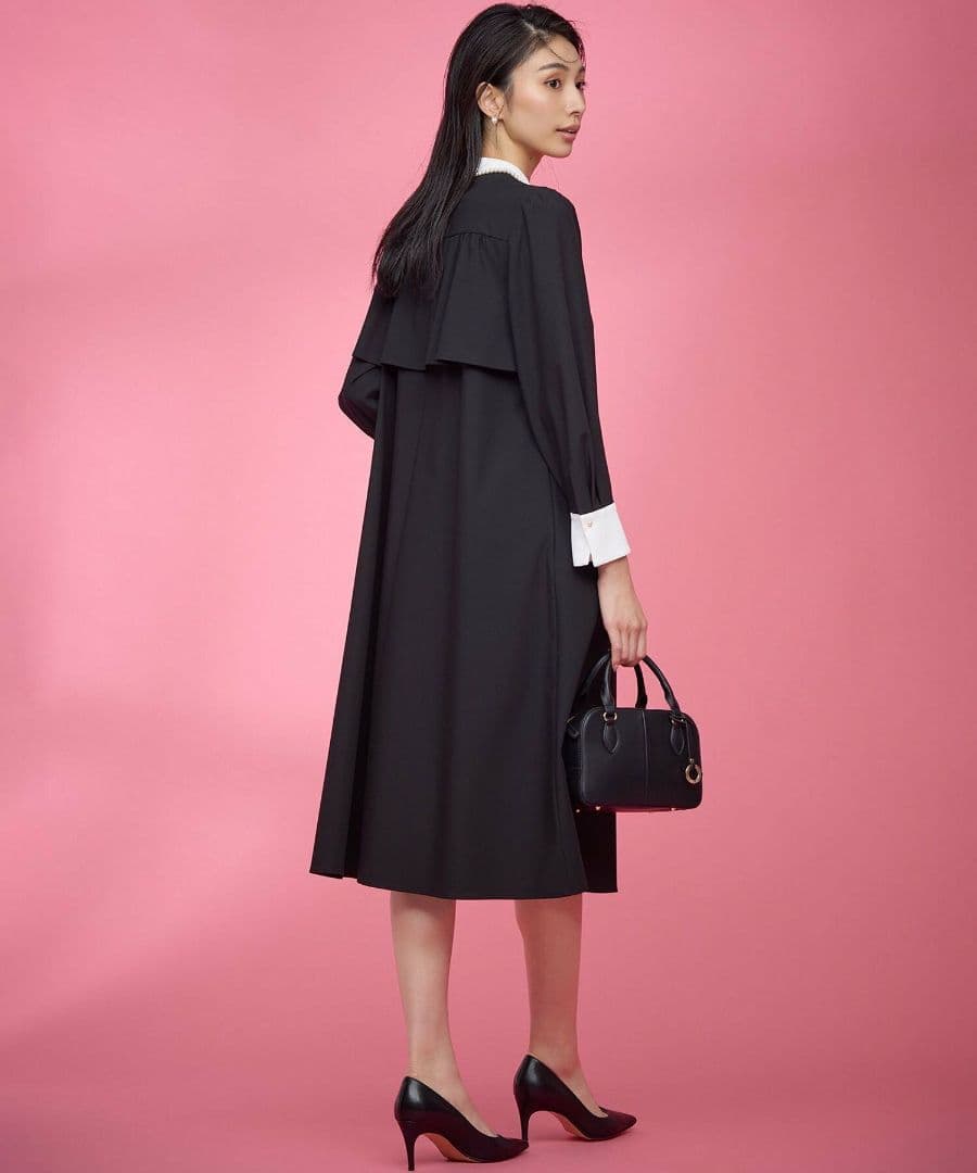 新品　組曲　ウーステッドライククロス シャツワンピース　黒　5サイズ XL