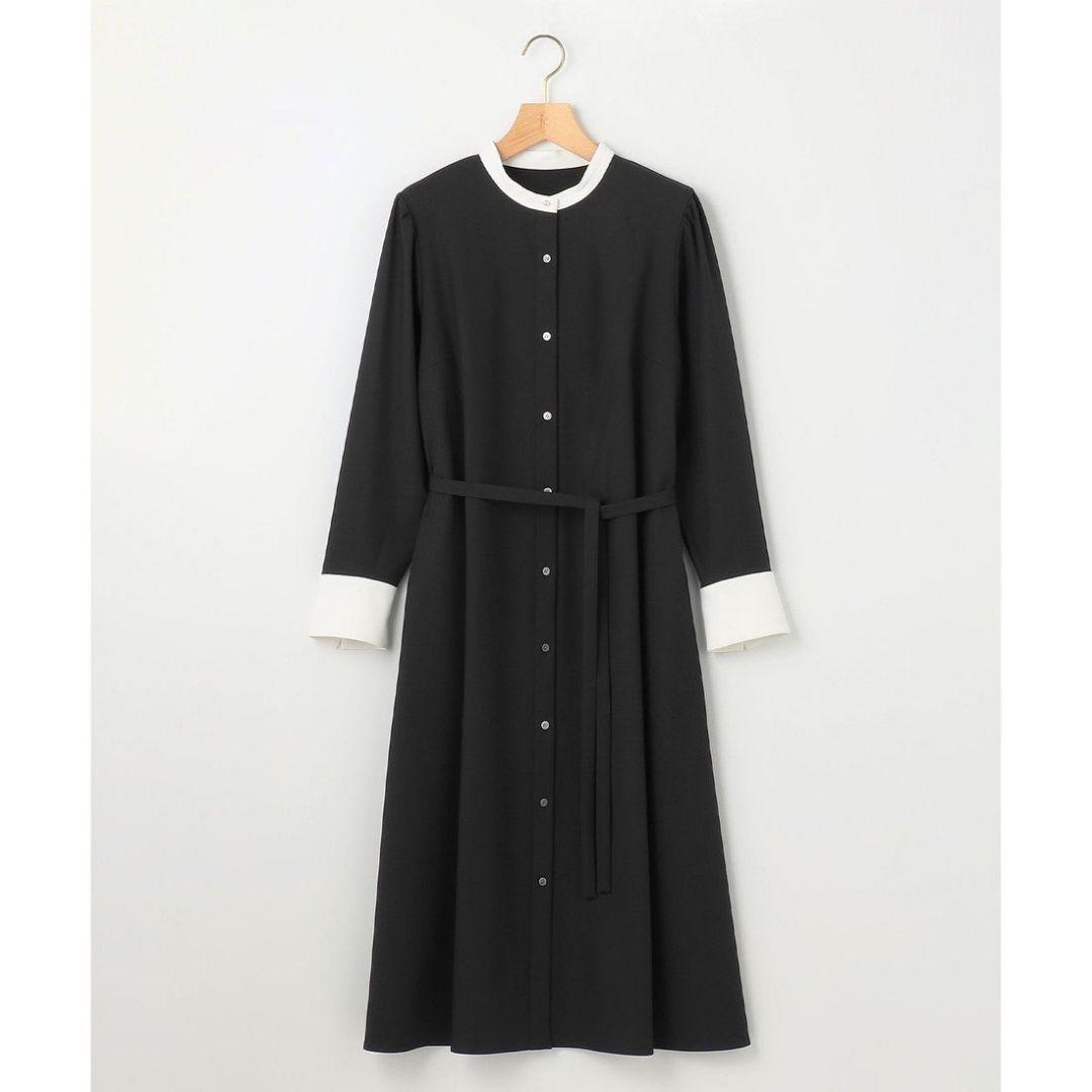 新品　組曲　ウーステッドライククロス シャツワンピース　黒　5サイズ XL