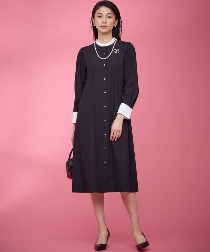 新品　組曲　ウーステッドライククロス シャツワンピース　黒　5サイズ XL