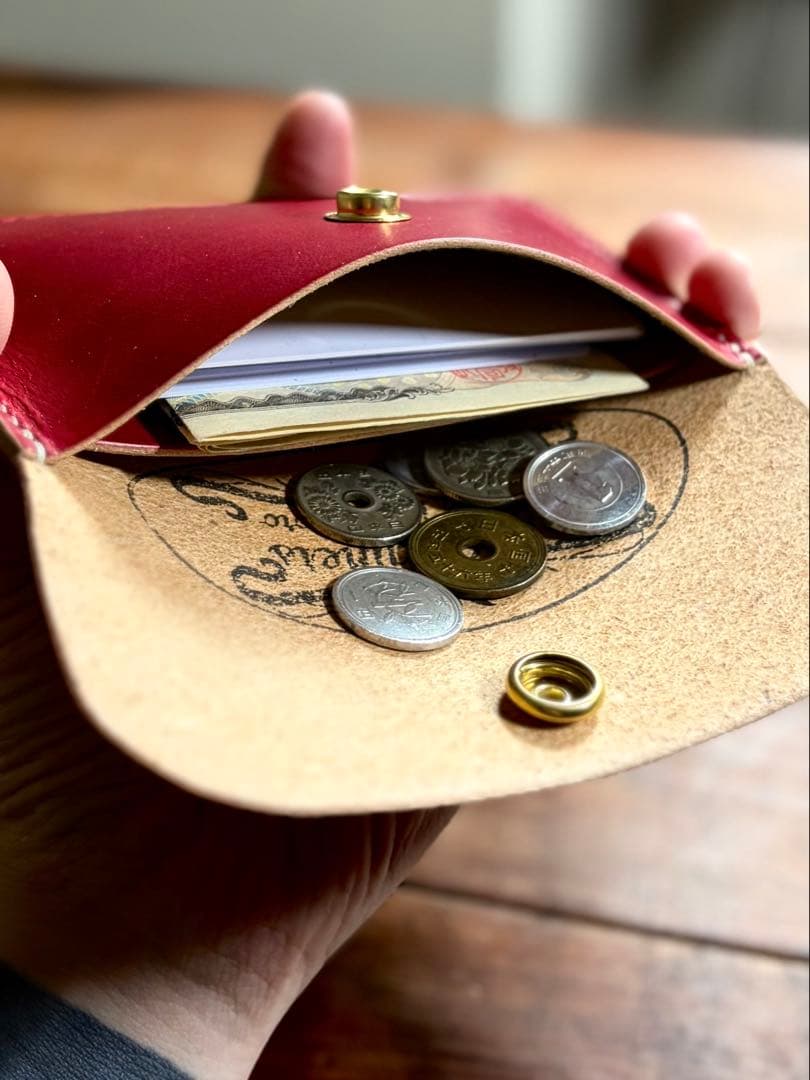 PT-01 国産ヌメ革 丘染め レッド 真鍮