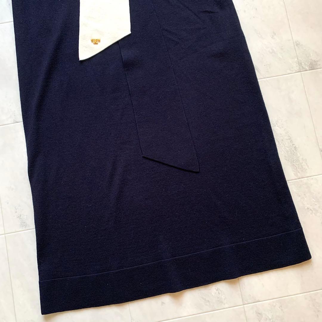 美品♡トリーバーチ ボウタイニットワンピース ロゴ ロングワンピース バイカラー