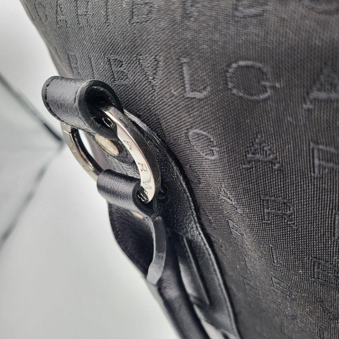 ブルガリ ロゴマニア トートバッグ ハンドバッグ ブラック キャンバス レザー