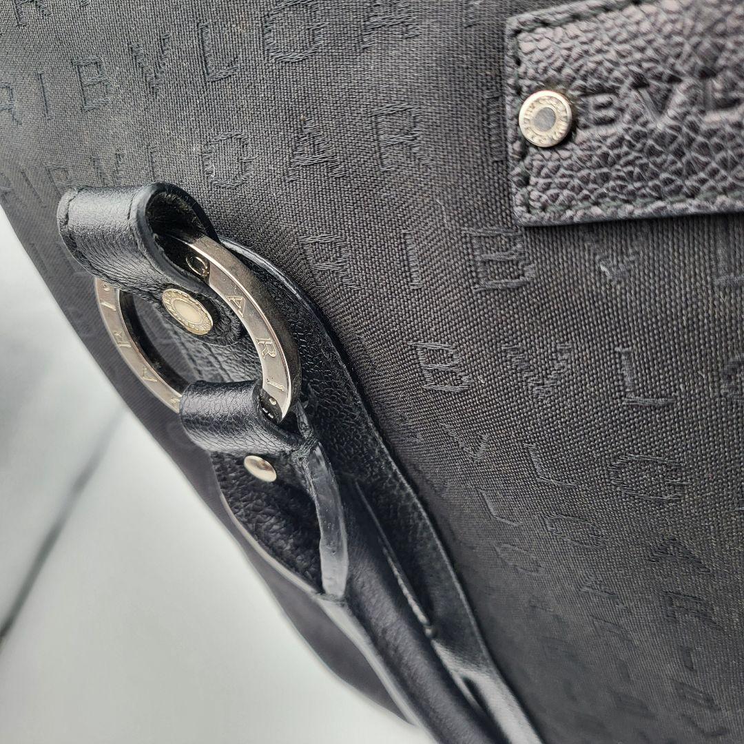 ブルガリ ロゴマニア トートバッグ ハンドバッグ ブラック キャンバス レザー