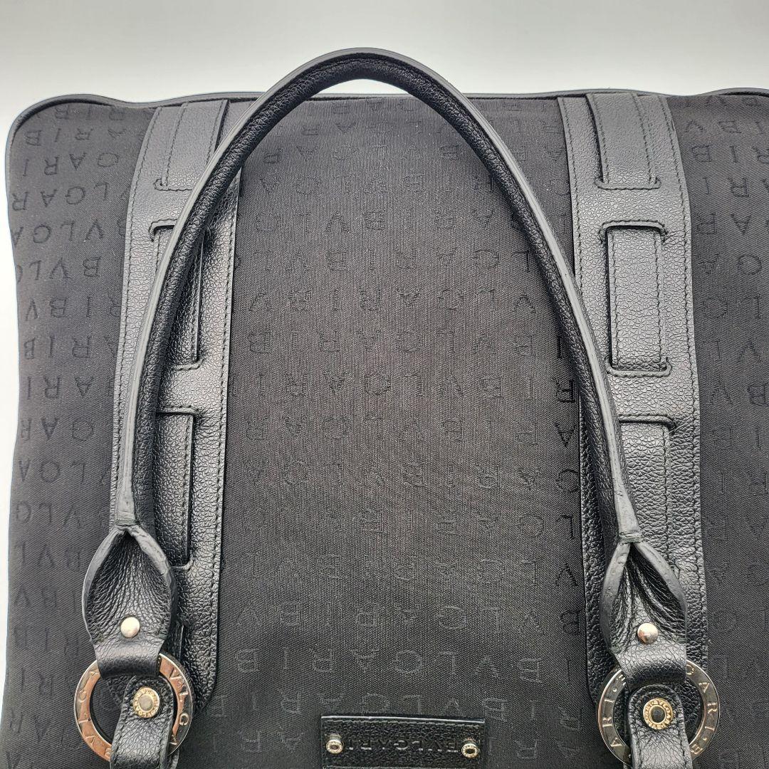 ブルガリ ロゴマニア トートバッグ ハンドバッグ ブラック キャンバス レザー