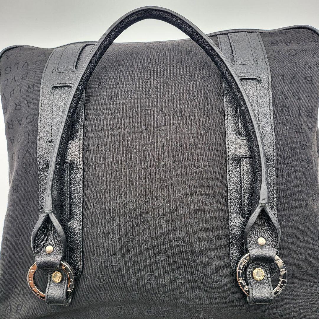 ブルガリ ロゴマニア トートバッグ ハンドバッグ ブラック キャンバス レザー