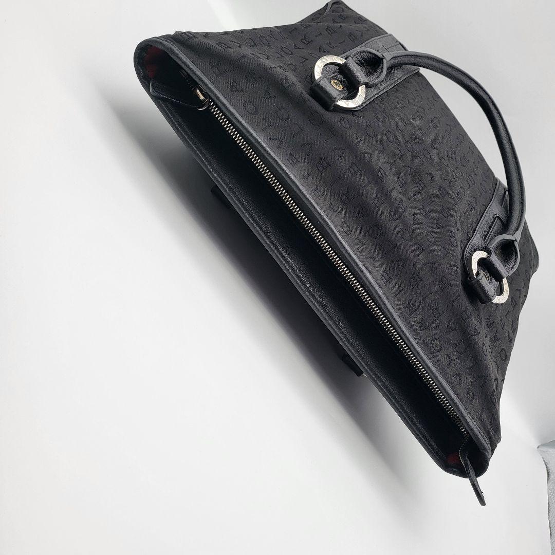 ブルガリ ロゴマニア トートバッグ ハンドバッグ ブラック キャンバス レザー