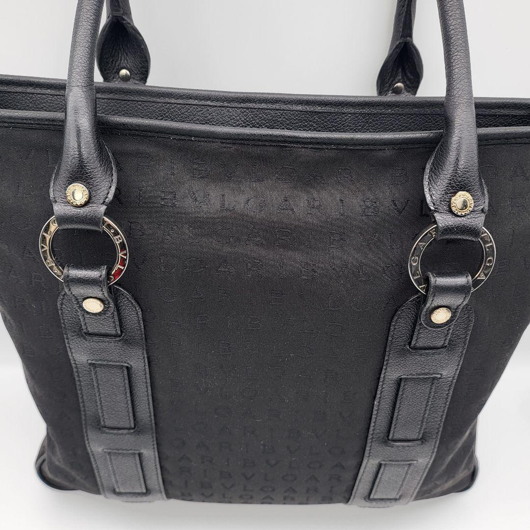 ブルガリ ロゴマニア トートバッグ ハンドバッグ ブラック キャンバス レザー