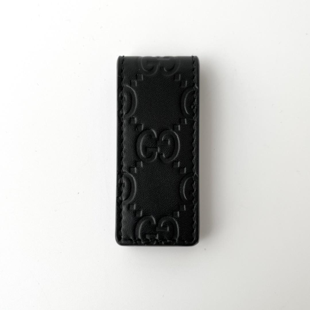 美品 グッチ ドリアン GG シグネチャー マネークリップ レザー ブラック