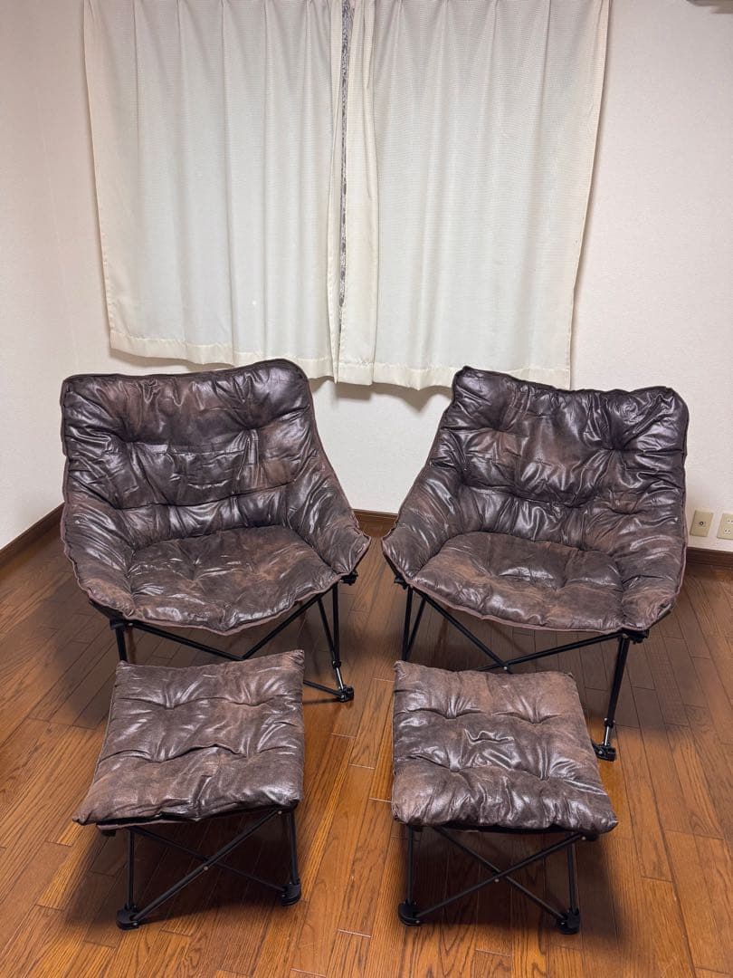 専用 ニトリ バタフライチェア ワイド ブラウン 2脚 オットマン2脚セット