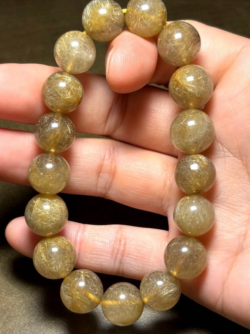 【新入荷】ゴールドルチルクォーツブレス11.8〜12.8㎜（新品未使用）ミチミチ