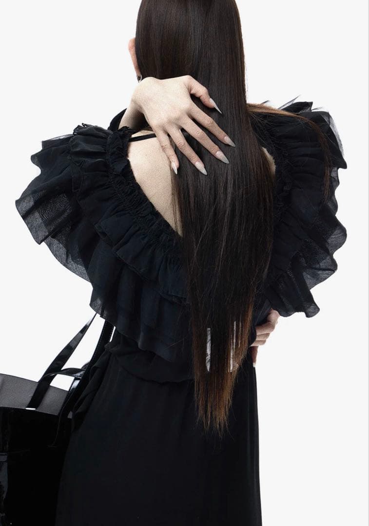 ワンピース theredthread S ruffle chiffon long dress