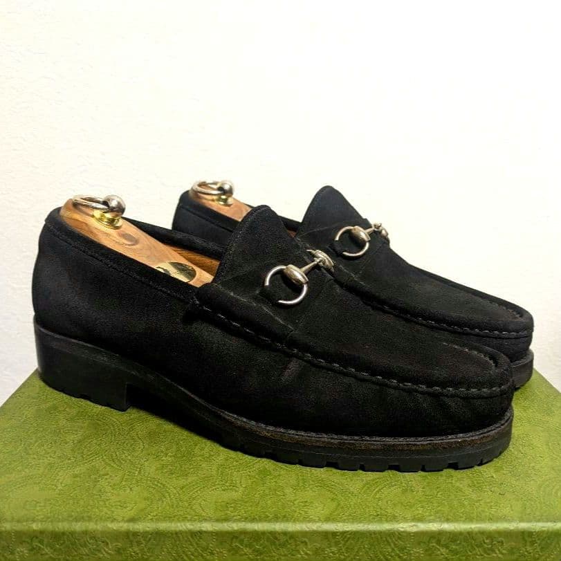 マカン　GUCCI　ホースビットローファー　スエード　黒　41 1/2