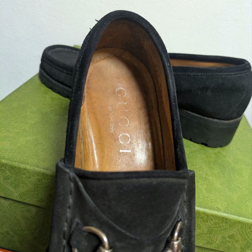 マカン　GUCCI　ホースビットローファー　スエード　黒　41 1/2