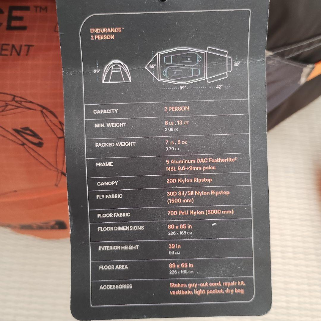 【新品】NEMO ニーモ ENDURANCE 2P【シルナイロン製二人用テント】