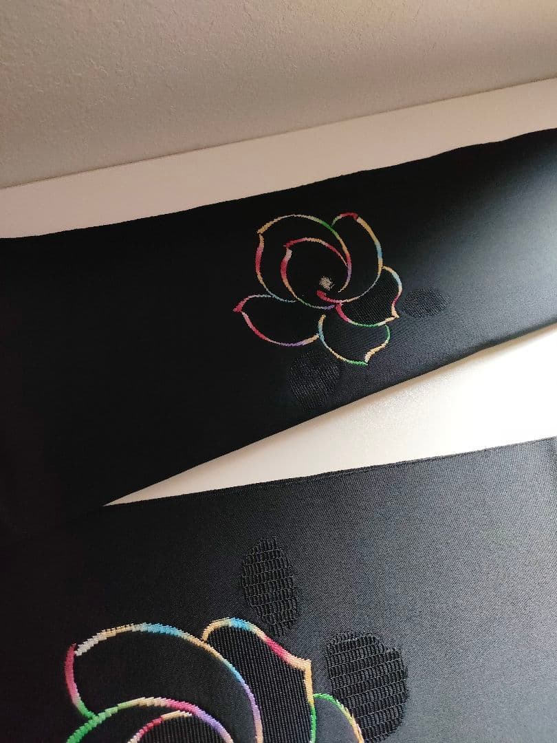 名古屋帯　黒　黒地　ブラック　花