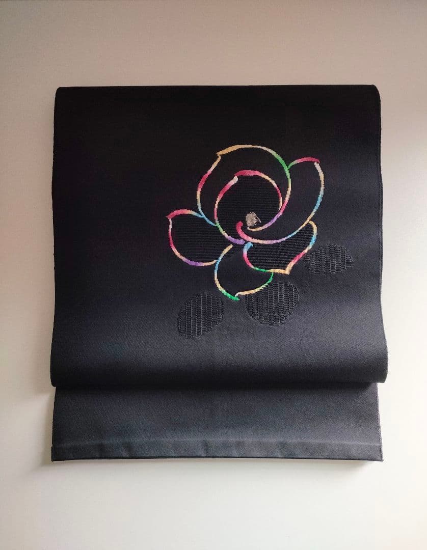 名古屋帯　黒　黒地　ブラック　花