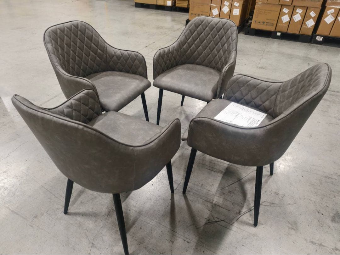 高級感レザーファブリックダイニングチェアグレー2脚セットスチール脚北欧風おしゃれ
