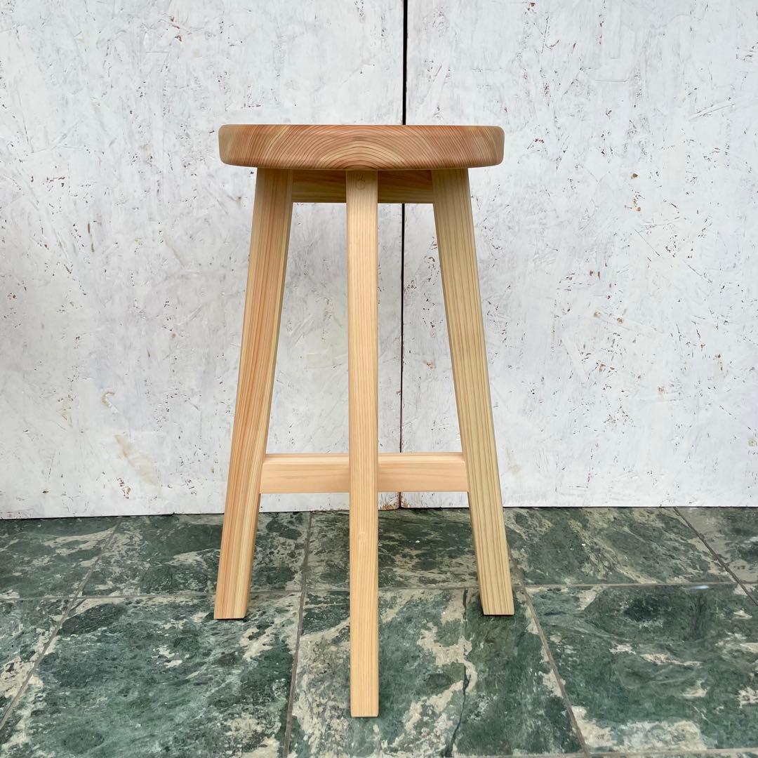 みかん　国産ひのき　木製スツール　カウンターチェアー　丸椅子　3脚