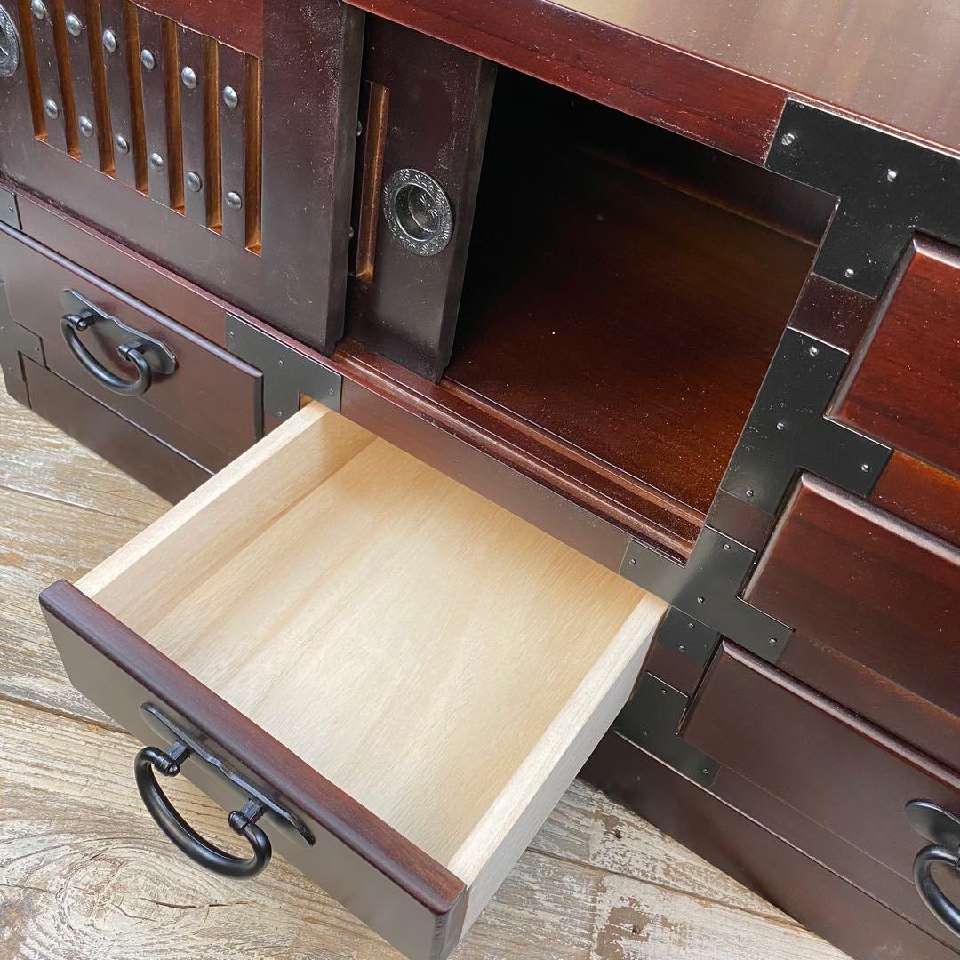 人気再入荷！民芸家具桐材天然無垢和引き戸付きチェスト横長テレビ台飾り棚収納和箪笥