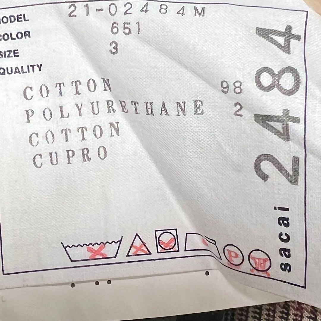 【美品】サカイ　sacai　アジャストバックルボトムス　チェック　ブラウン　3