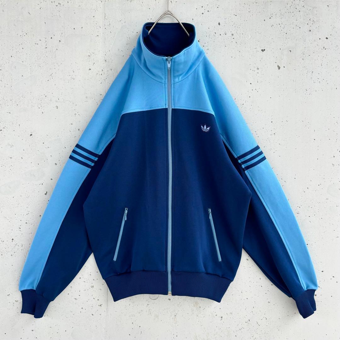 美品【在原みゆ紀着用】アディダス デサント トラックジャケット ジャージ 紺×青