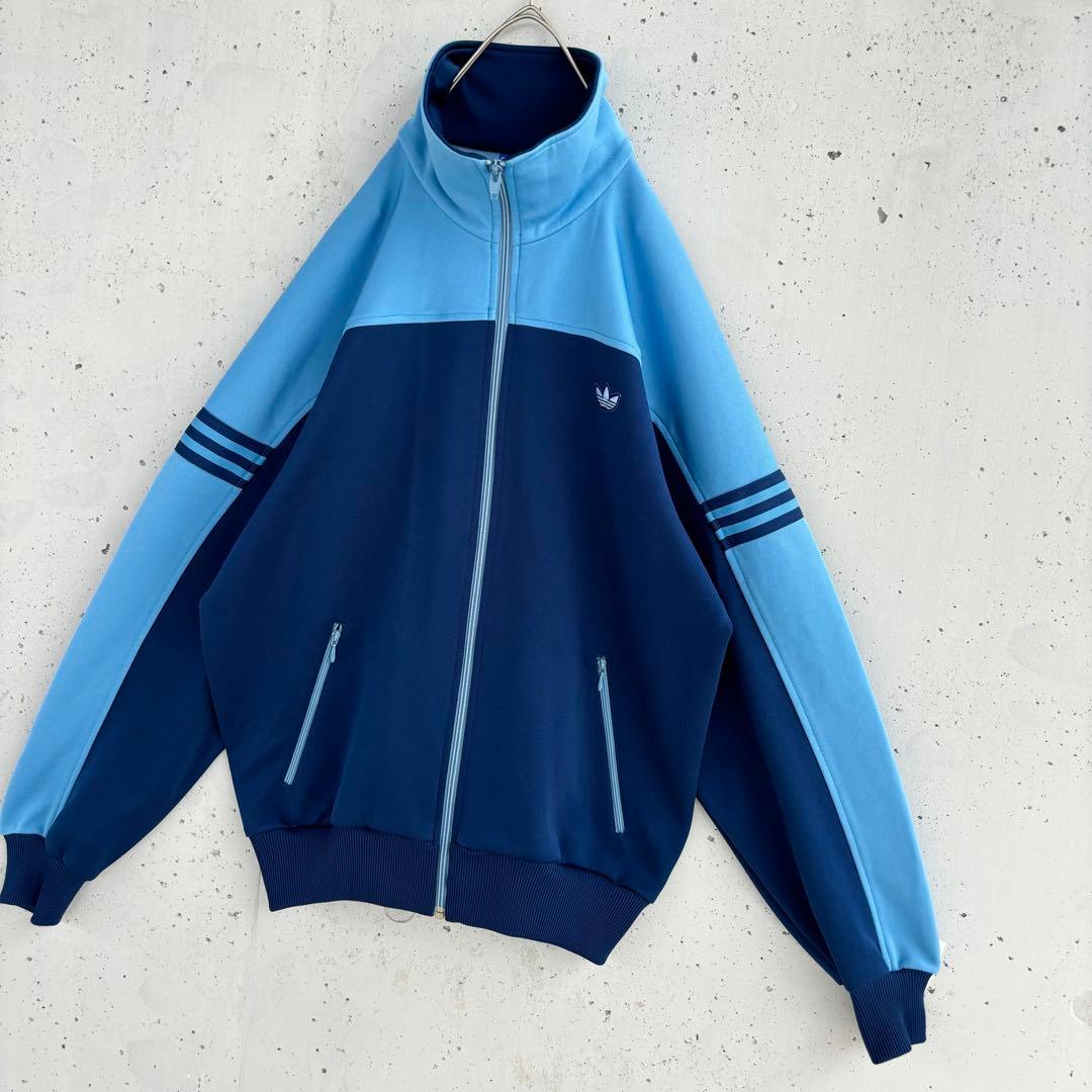 美品【在原みゆ紀着用】アディダス デサント トラックジャケット ジャージ 紺×青