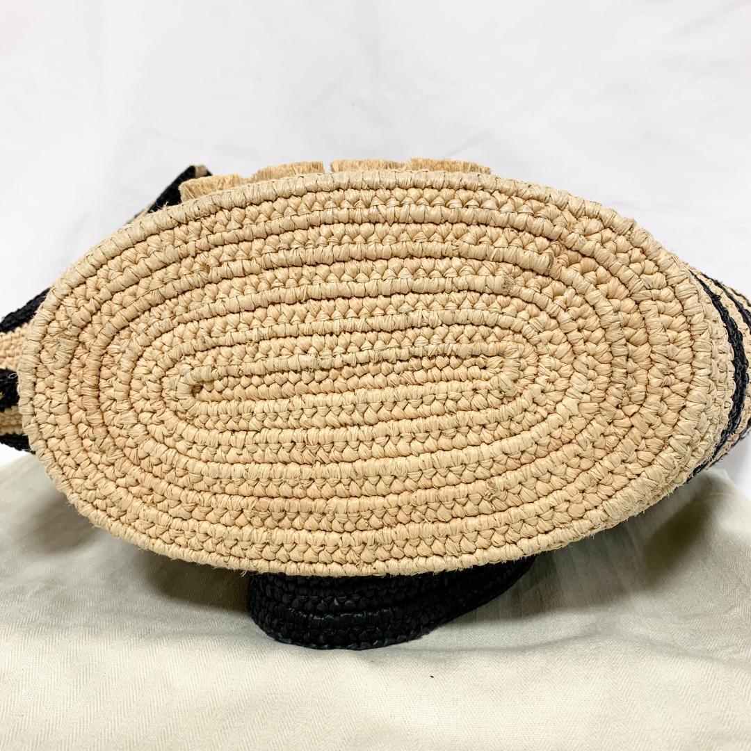 美品　ロエベ　エレファント　カゴバッグ　トート　ラフィア　アナグラム　ストライプ