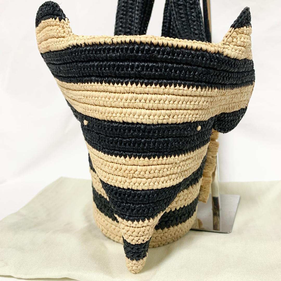 美品　ロエベ　エレファント　カゴバッグ　トート　ラフィア　アナグラム　ストライプ
