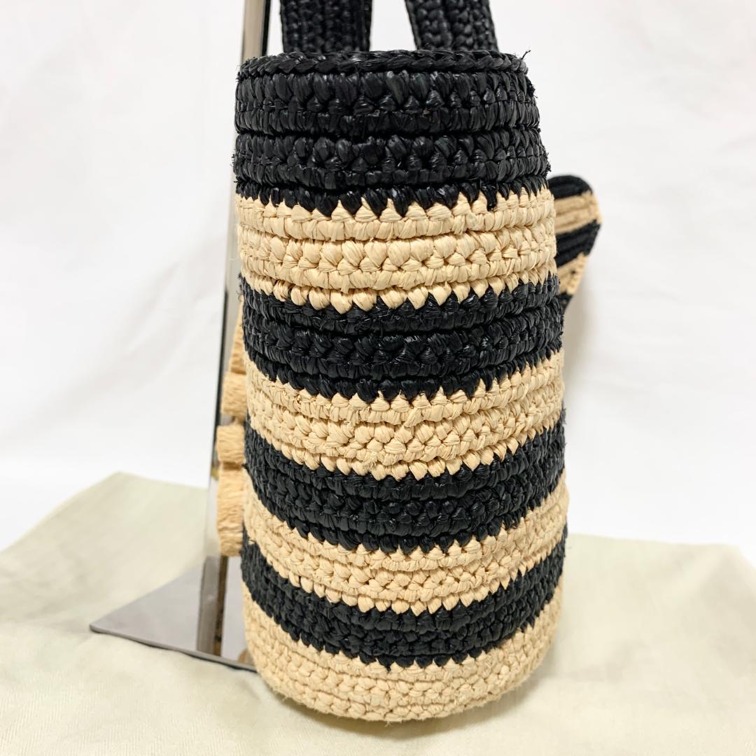 美品　ロエベ　エレファント　カゴバッグ　トート　ラフィア　アナグラム　ストライプ