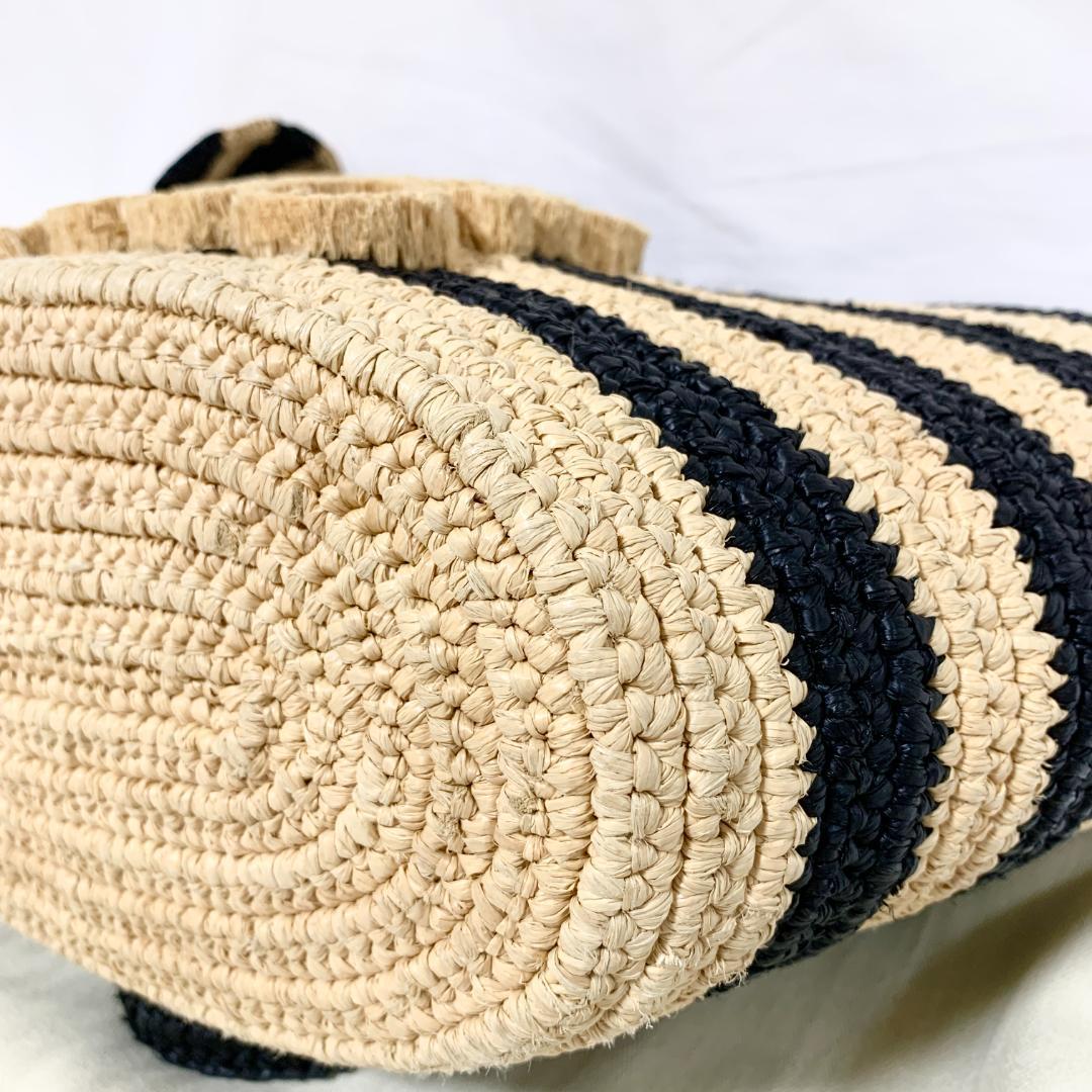 美品　ロエベ　エレファント　カゴバッグ　トート　ラフィア　アナグラム　ストライプ