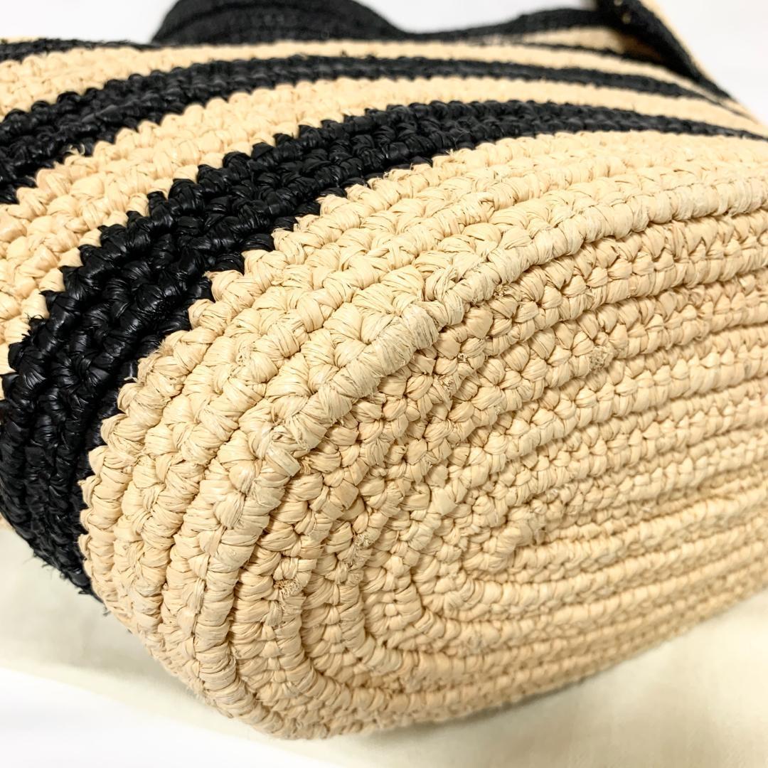 美品　ロエベ　エレファント　カゴバッグ　トート　ラフィア　アナグラム　ストライプ