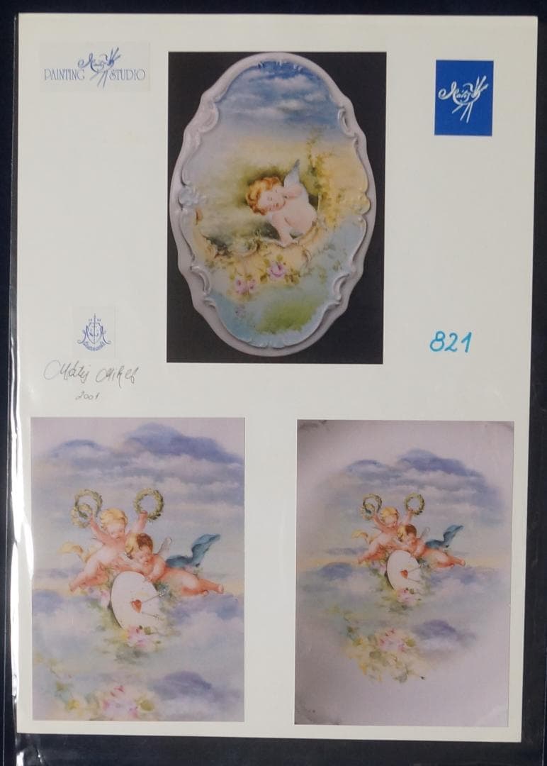 天使絵皿　マーティシ・ミクロシュ(元ヘレンド社ヘッドペインター）資料写真付き