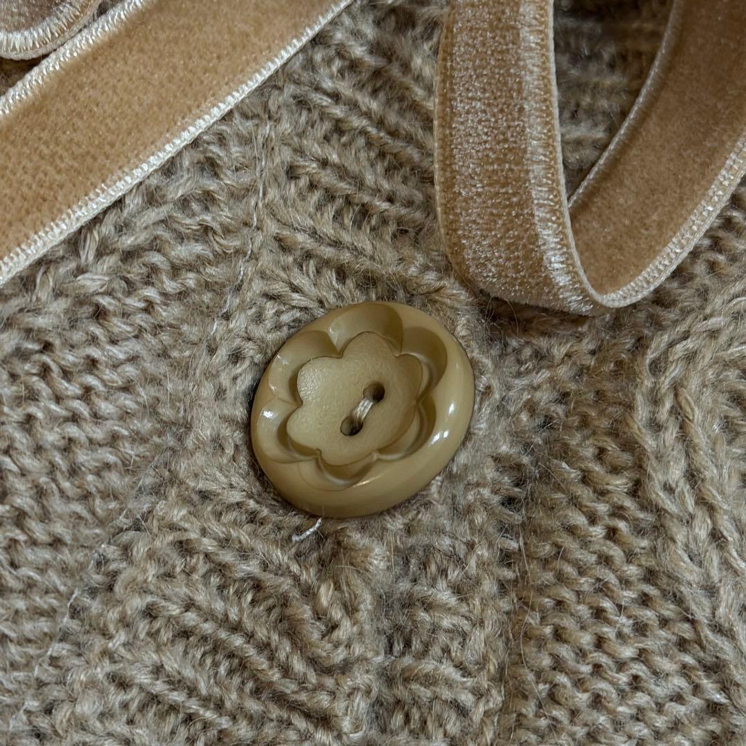 ピンクハウス　ラビットファーレース付きケープポンチョ　ニット　裏ボア　リボン