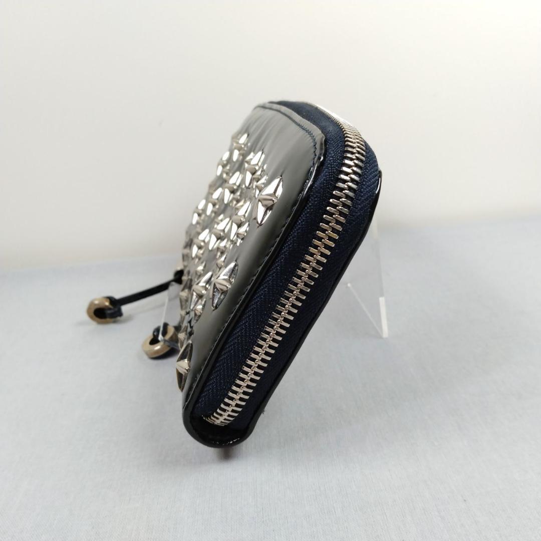 超美品 ジミーチュウ★スタースタッズ ジッピーウォレット エナメル 黒 化粧箱付