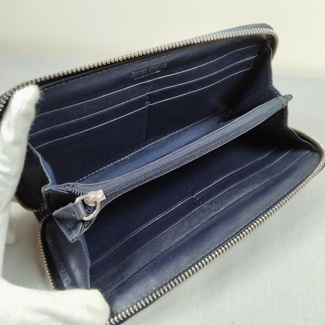 超美品 ジミーチュウ★スタースタッズ ジッピーウォレット エナメル 黒 化粧箱付