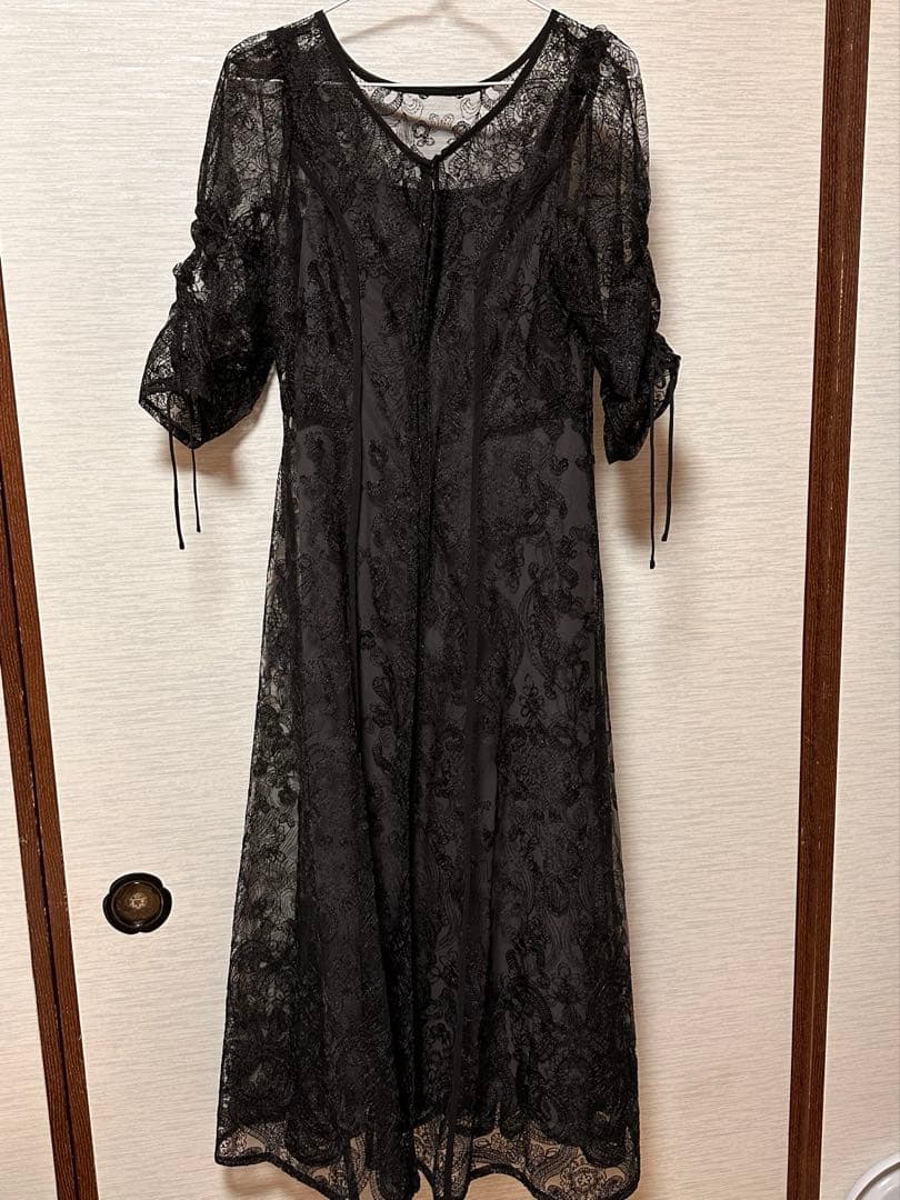 【niana】刺繍レースロングカーデキャミワンピセットドレス